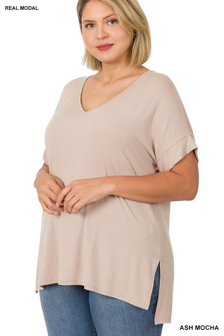 Ash Mocha Vneck Plus Top