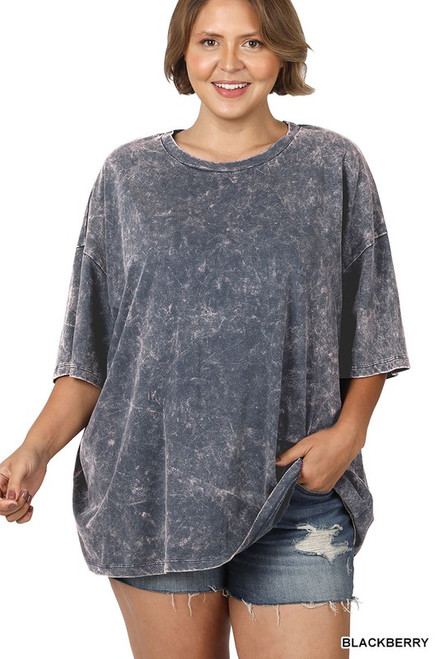 Blackberry Acid Wash Oversize Plus Tee