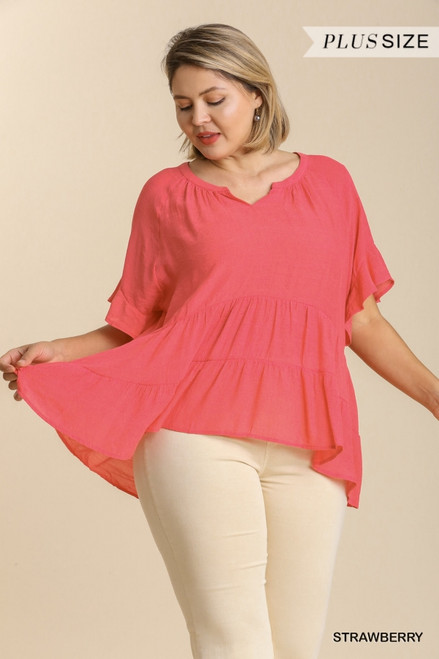 Umgee Strawberry Bell Sleeve Plus Top