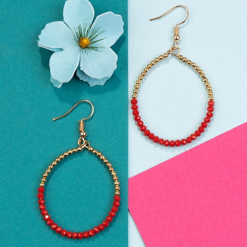 Game Time Red Bead Hoop Earrings
