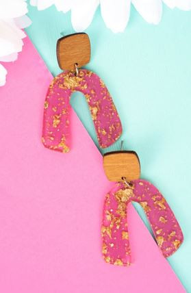 Fuchsia Gold Fleck Arch Earrings