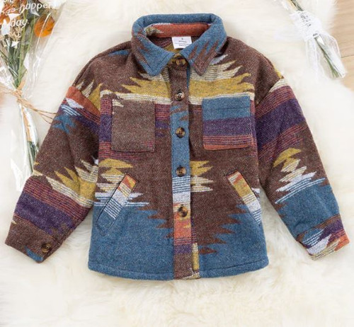 Girls' Maroon Aztec Flannel Shacket