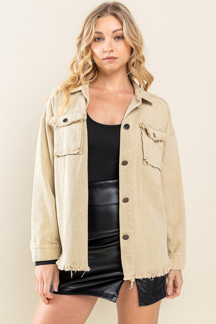 Sand Mineral Wash Twill Shacket