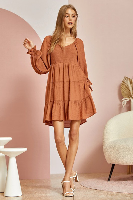 Camel Tiered Flare Dress