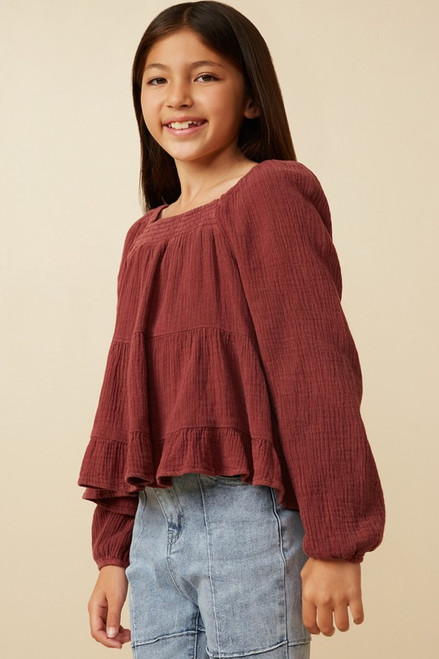 Girls' Mineral Wash Brick Square Neck Top