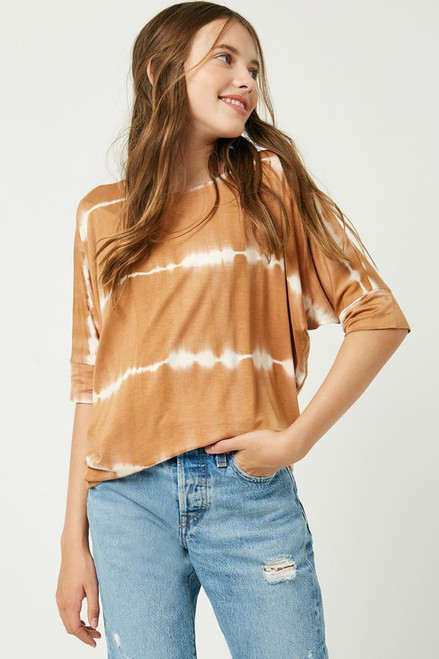 Girls' Brown Tie Dye Half-sleeve Top