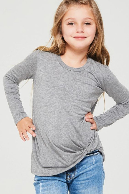 Girls' Twisted Knot Heather Grey Long-sleeve Top
