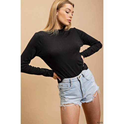 Black Knit Mock Neck Long-sleeve Top