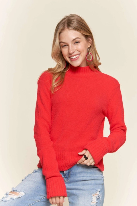 Red Mock Neck Cropped Sweater