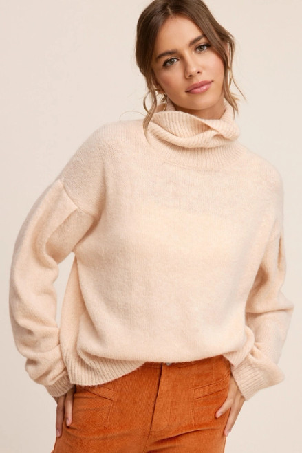 Coconut Pintuck Sleeve Turtleneck Sweater