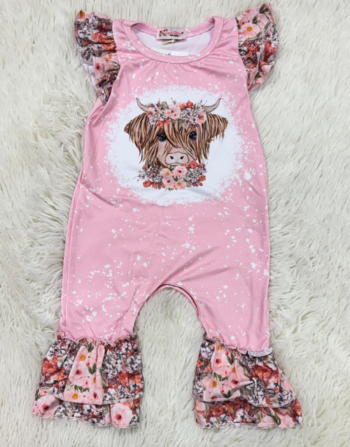 Infant Girls' Highland Cow Pink Ruffled Romper
