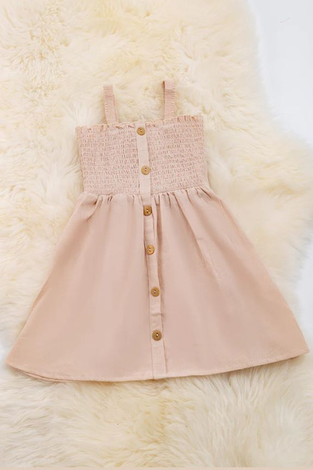 Girls' Dusty Beige Smocked Dress