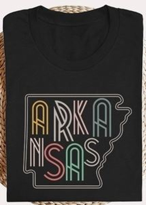 Arkansas Neon State Girls' Black Tee