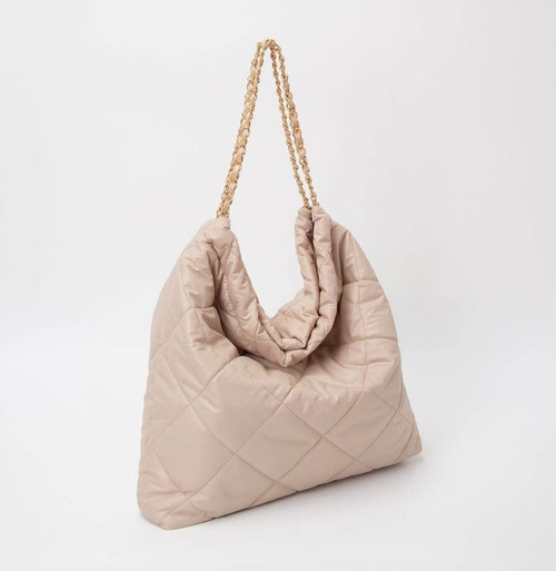 Puffer Quilted Beige Hobo Tote