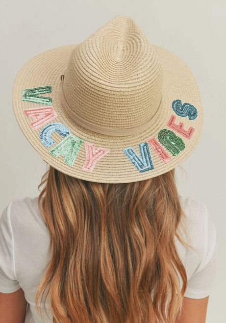 Vacay Vibes Sequin Letters Panama Hat