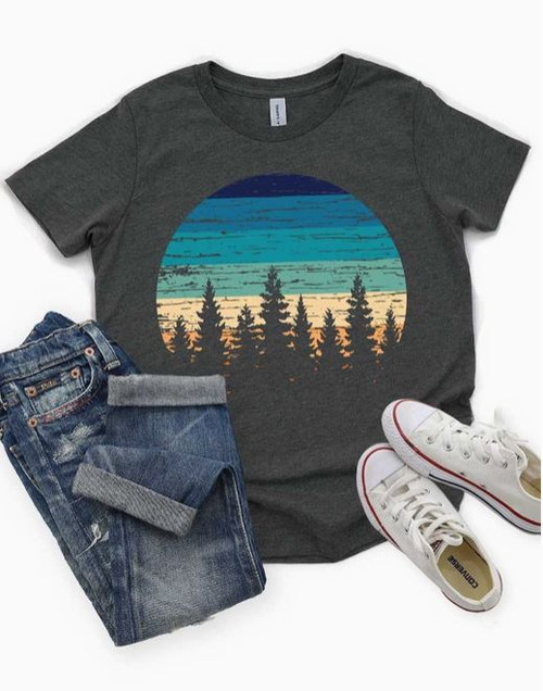 Retro Pines Charcoal Youth Tee