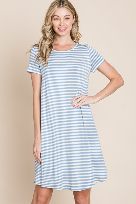 Light Blue Stripe Swing Dress