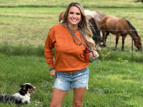 Howdy Embossed Rust Sweatshirt