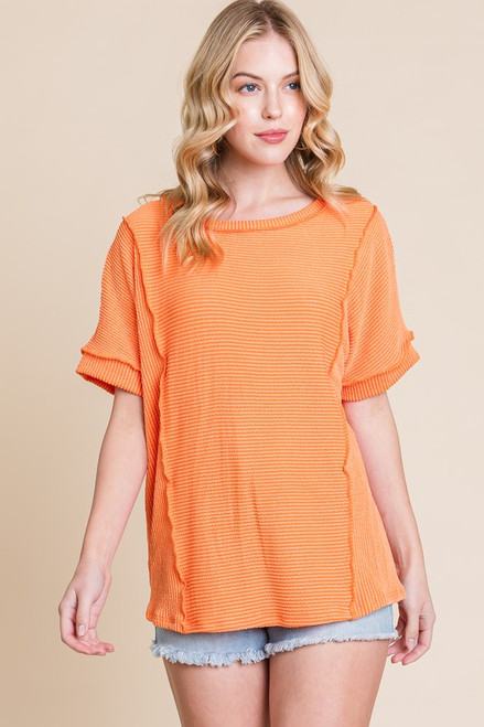 Orange Ribbed Knit Top