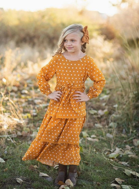 Girls' Mustard Polka Dot Maxi Dress