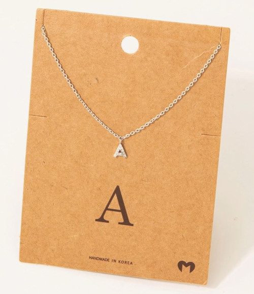 Silver Dainty Rhinestone Initial Necklace