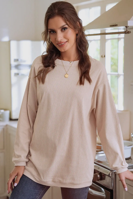 Tan Oversize Corded Sweatshirt