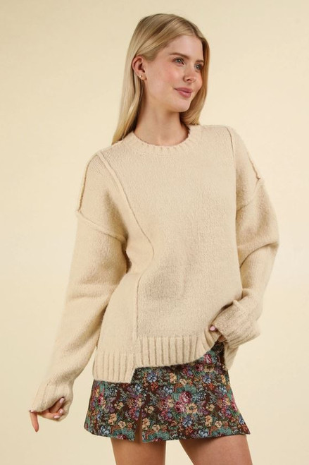 Cream Raw Edge Oversize Sweater