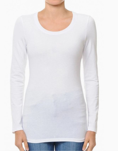 White Round Neck Long-sleeve Tee