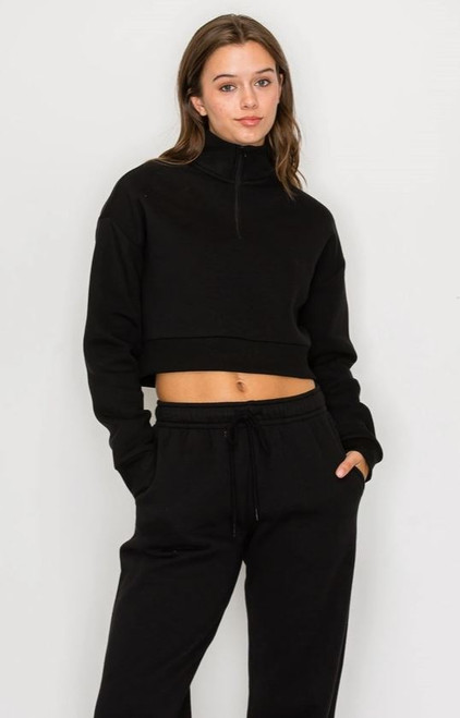 Black Half Zip Cropped Pullover