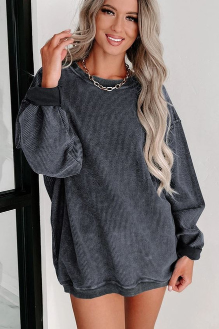Grey Mineral Wash Corded Sweatshirt
