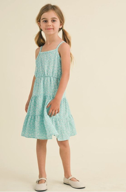 Girls' Daisy Print Mint Tiered Dress