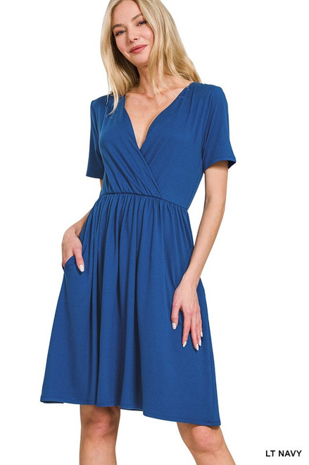 Light Navy Surplice Dress