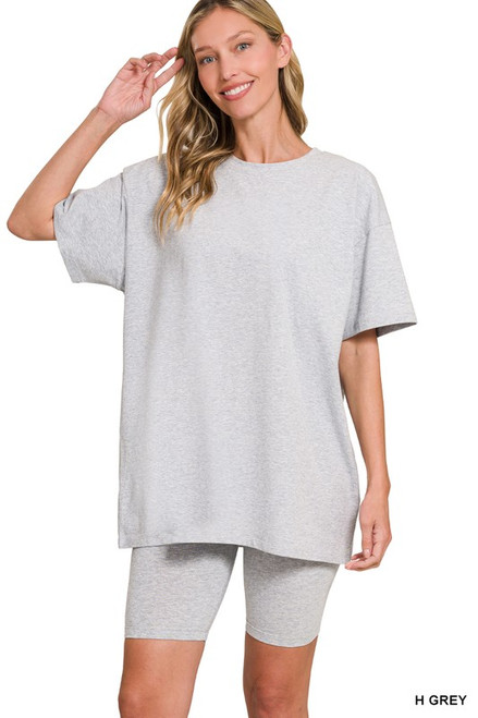 Heather Grey Cotton Top & Biker Shorts Set