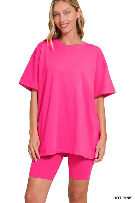 Hot Pink Cotton Top & Biker Shorts Set