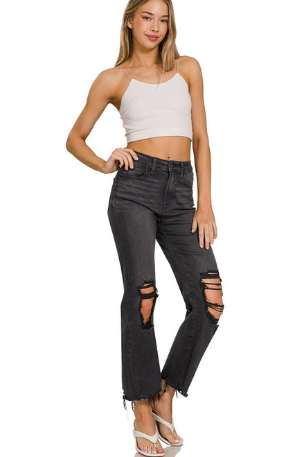 Washed Black Distressed Knee Jeans