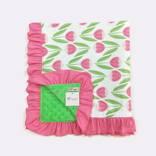Spring Tulips Ruffled Baby Blanket