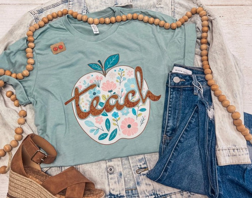 Floral Apple Teach Tee