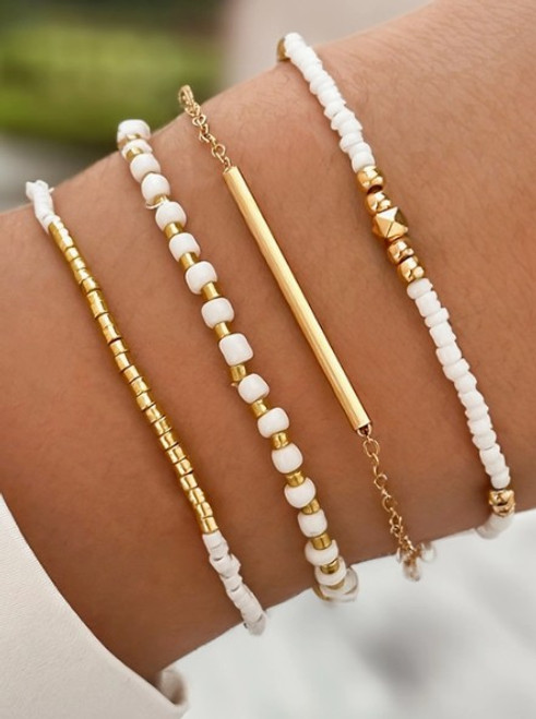 Gold and White Tiny Beads Bracelet Set