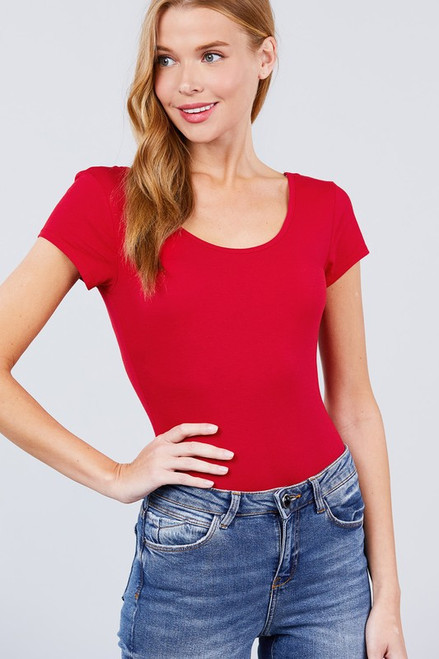 Red Scoop Neck Short-sleeve Bodysuit