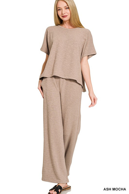 Ash Mocha Cotton Slub Top & Pants Set