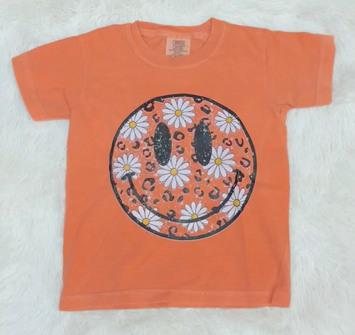 Leopard Daisy Smiley Girls' Comfort Color Tee