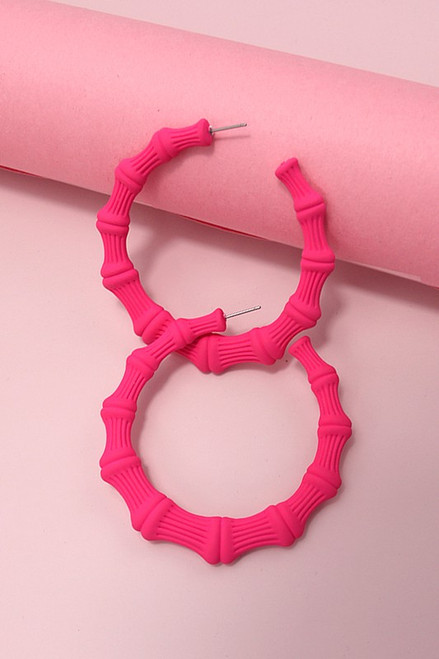 Hot Pink Bamboo Hoop Earrings