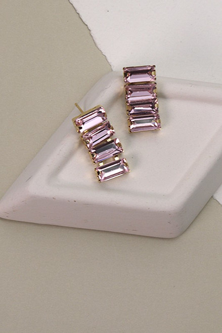 Light Rose Glass Baguette Earrings