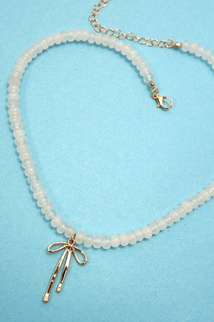 Gold Ribbon Bow Quartz Necklace