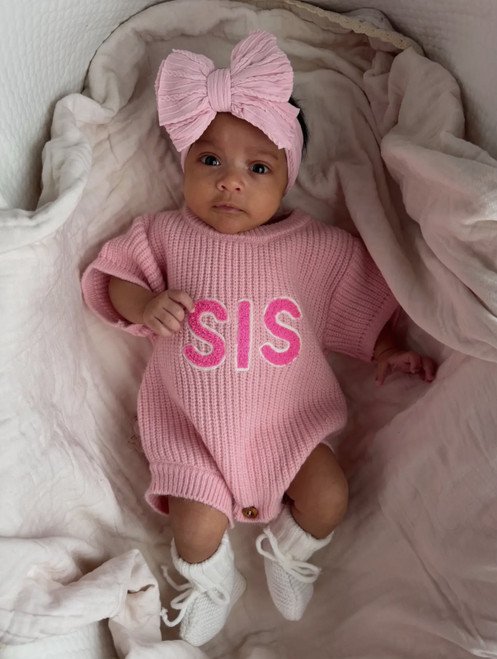 Sis Two-tone Pink Embroidered Sweater Romper