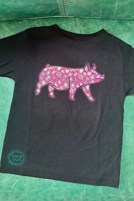 Girls' Pink Concho Pig Black Tee