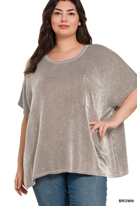 Brown Corded Plus Pocket Top