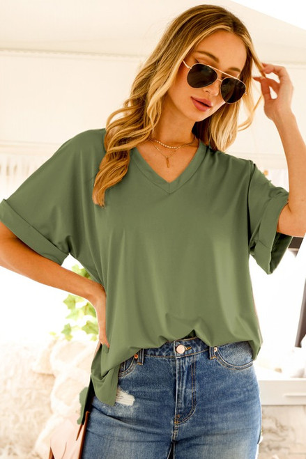 Olive Vneck Knit Top