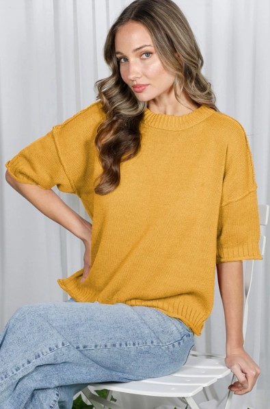 Mustard Ribbed Hem Knit Sweater