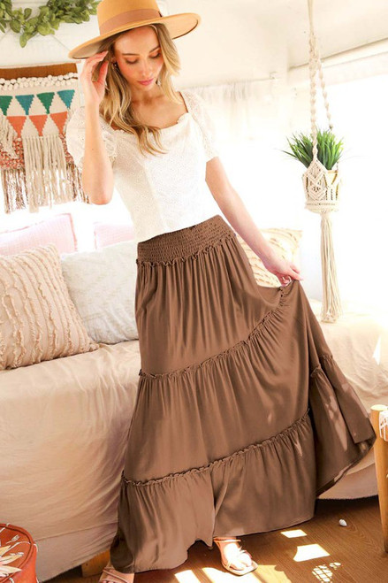 Mocha Boho Tiered Maxi Skirt